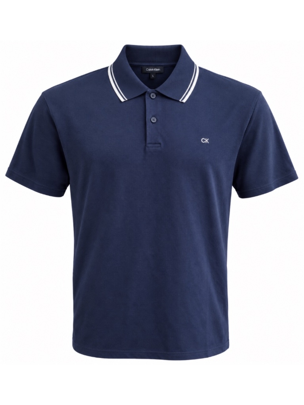 Designer CK Calvin Klein Liquid Touch Dark Blue Polo Top Tee Shirt Men Large L